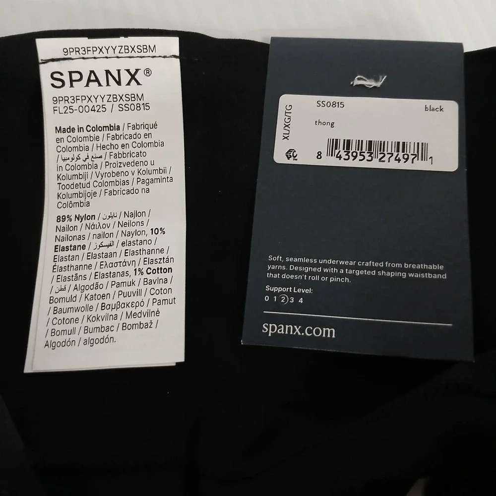 SPANX Black Seamless Thong Panty Underwear‎ XL Comfortable Shaping Waistband